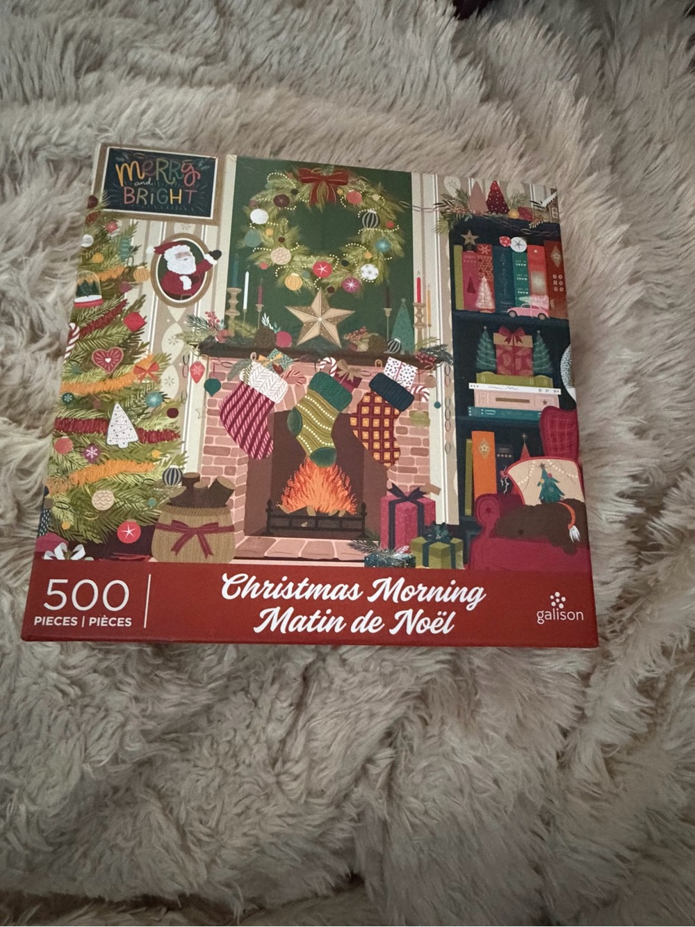Galison Christmas Morning 500-Piece Puzzle - Red & Green Holiday Illustration